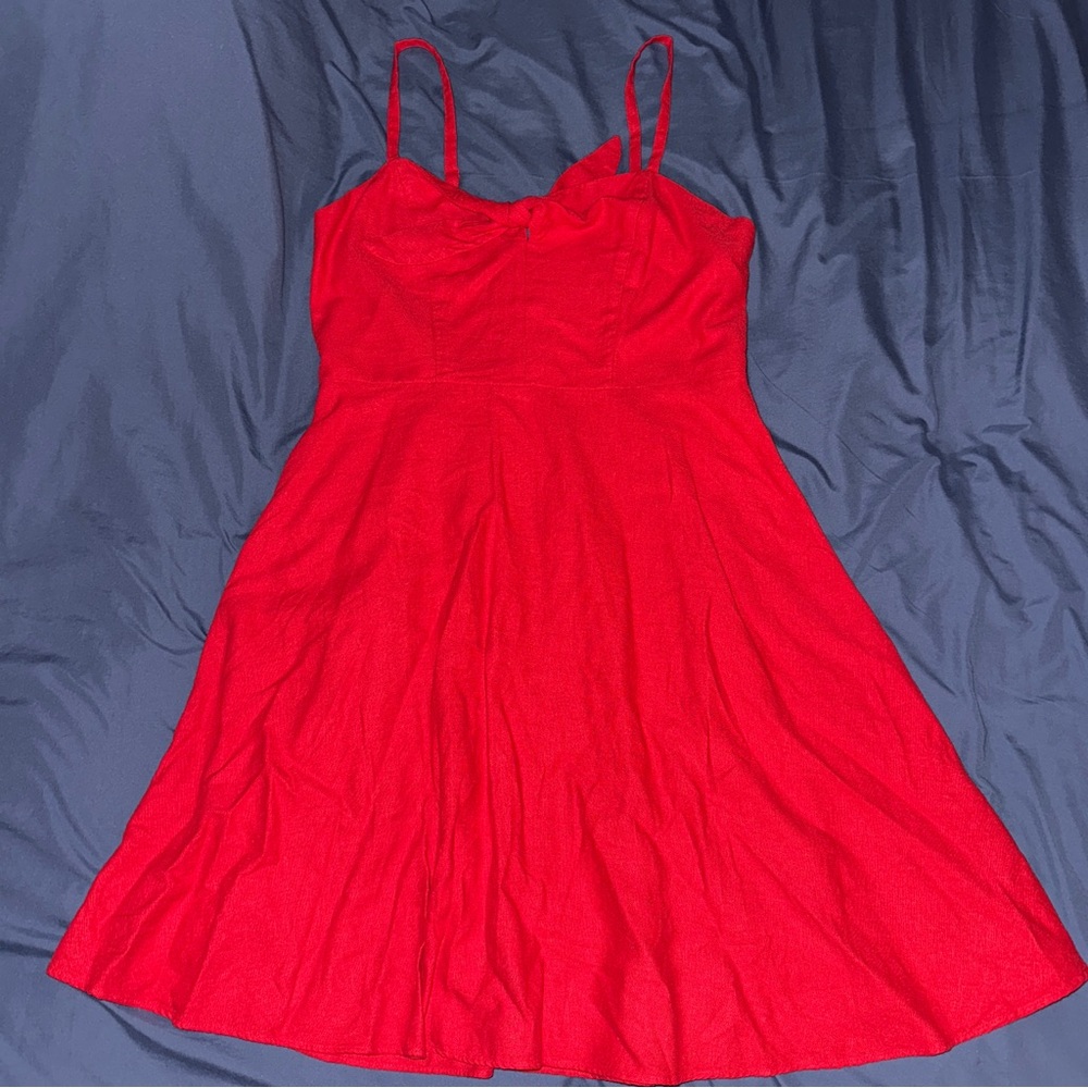 Linen-Blend Fit & Flare Tie-Front Dress - Robbie Red